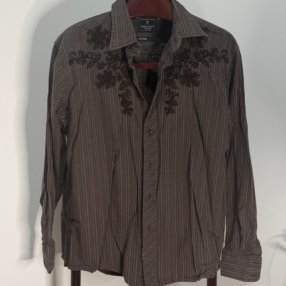 Marc Ecko Other - Marc Ecko Cut & Sew Embroidered Brown Button Up Shirt.  Sz